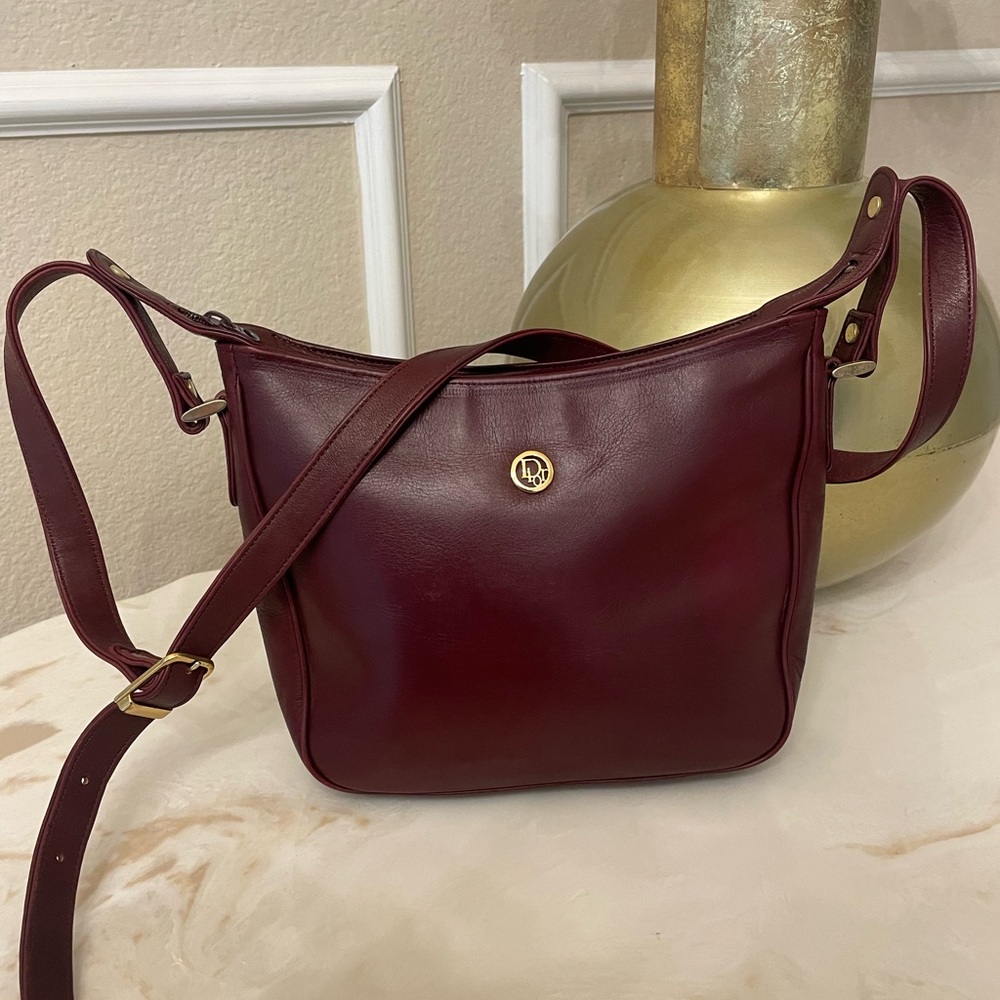 Dior vintage burgundy crossbody gold hardware adjustable strap